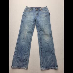 Seven9 Women Jeans 14 Blue Wide-Leg Dark Stretch Stonewashed Mid Rise